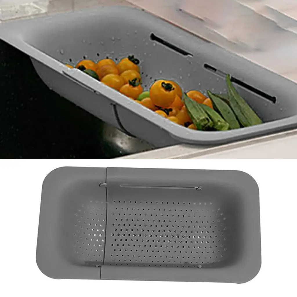 Collapsible Colander Over the Sink Drain Strainer Basket, Expandable Fruits and Vegetables Wash Kitchen Sink Strainer Plastic