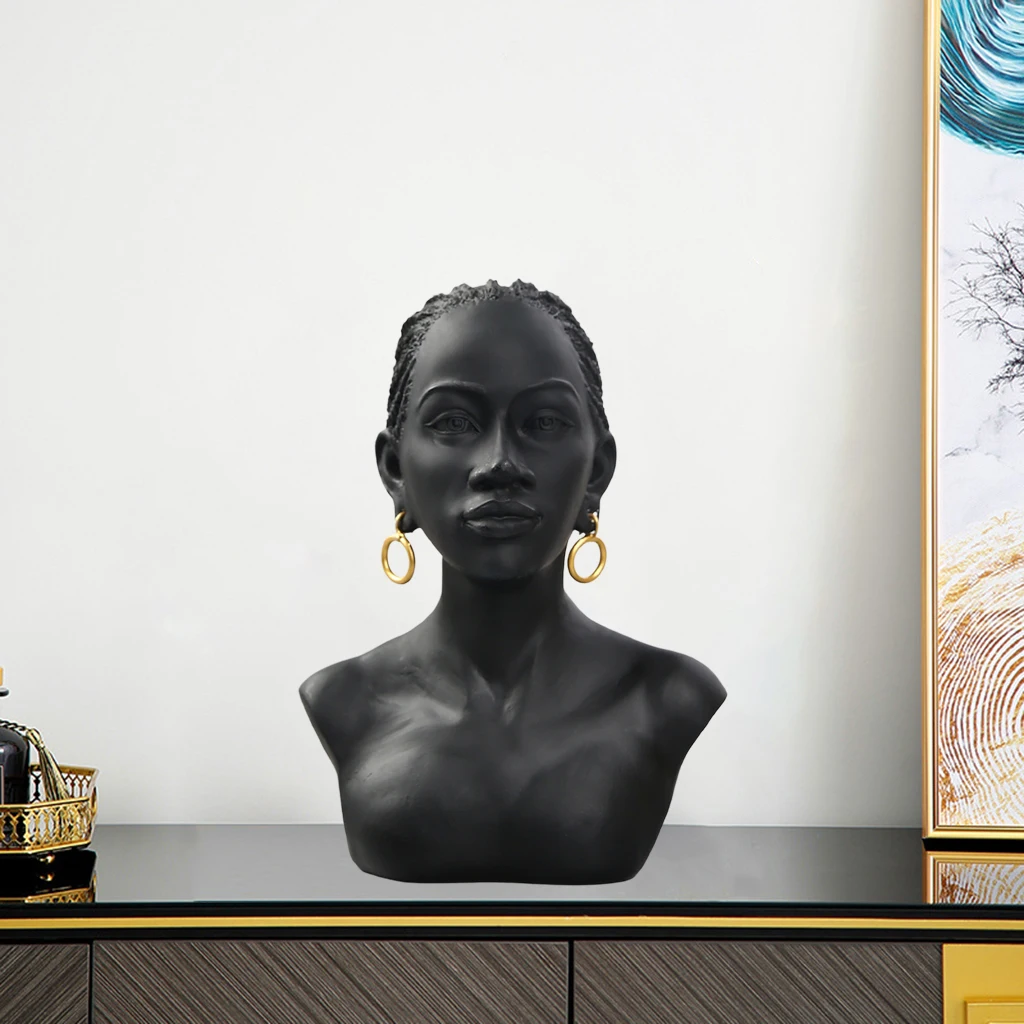 Novelty African Womens Bust Art Sculpture Craft Desktop Bookshelf Statue Living Room Office Home Decor Figurines