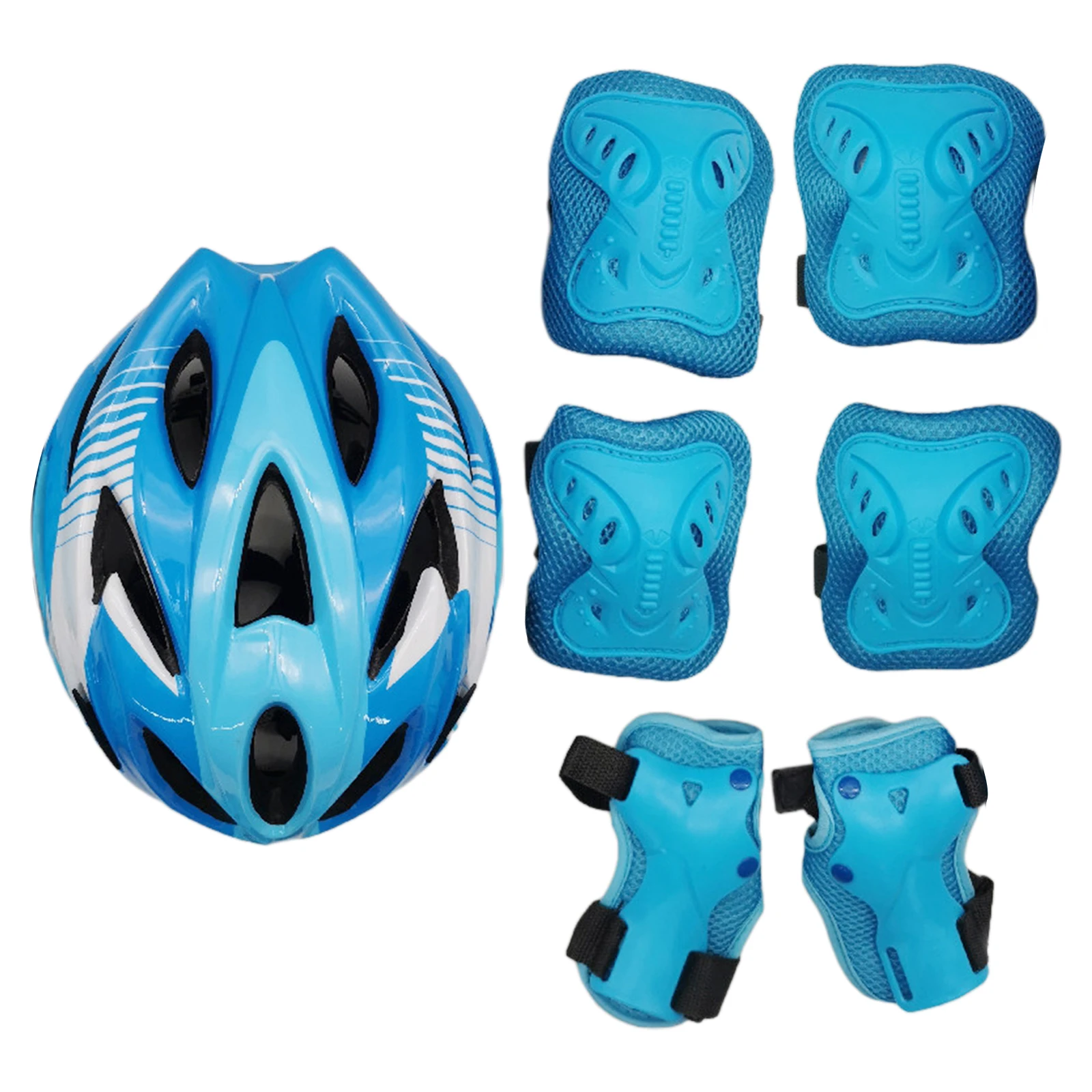 Complete 7pcs Roller Skating Protector Elbow Knee Pads Helmet Kids Riding Skateboard Ice Sports Wrist Guard Protective Gear Set