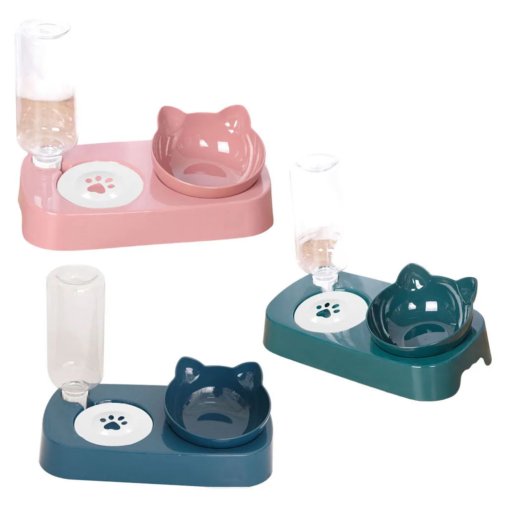 Pets Feeder Two Bowls Holder, Double Cat Dogs Food Water Bowl, Pet Feeding Bowl 15 Tilted Raised Pet Feeder Dishes Drinker