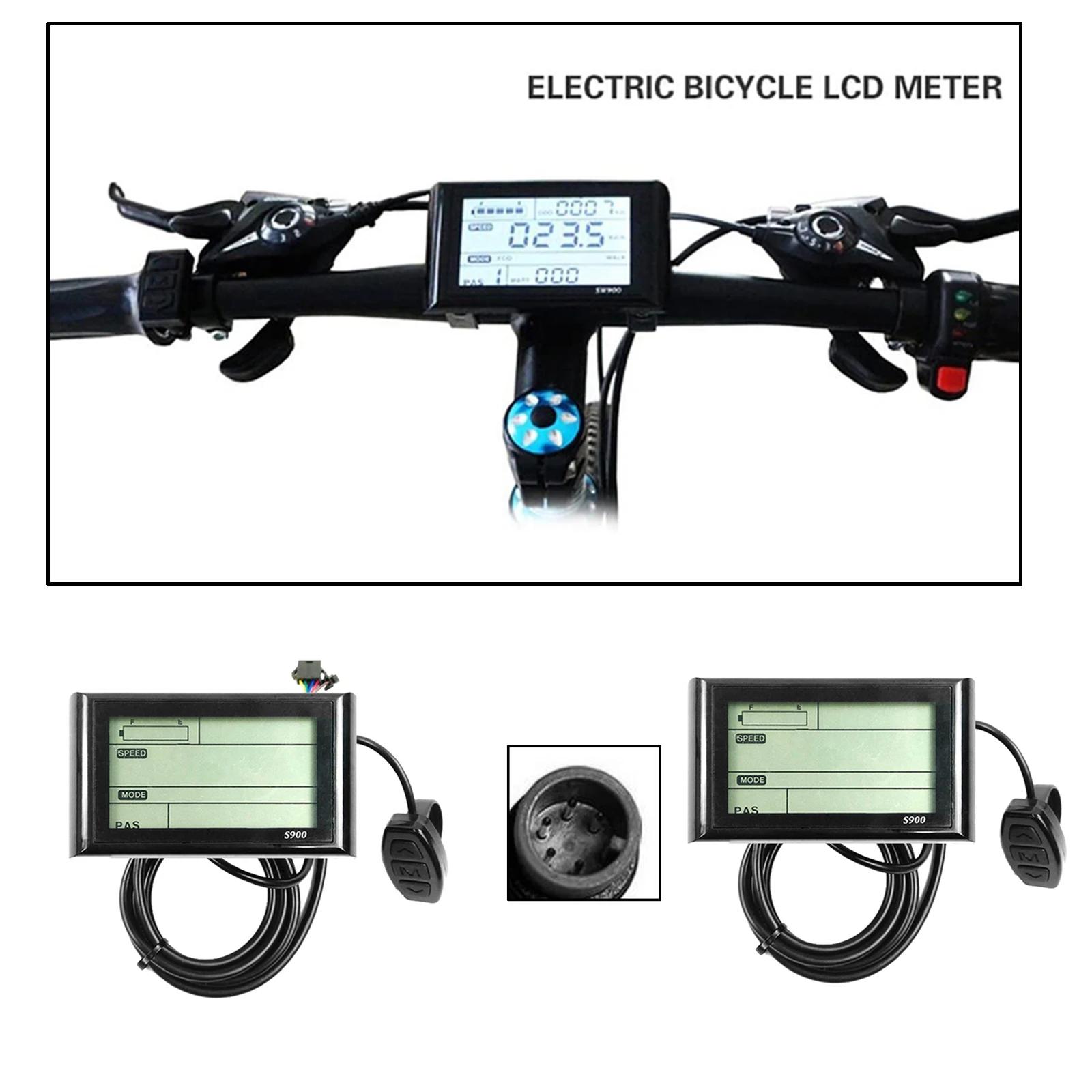 36V 48V Bicycle Scooter LCD Display, LCD Display Meter Bike Computer with Waterproof Connector for Electric Bicycle