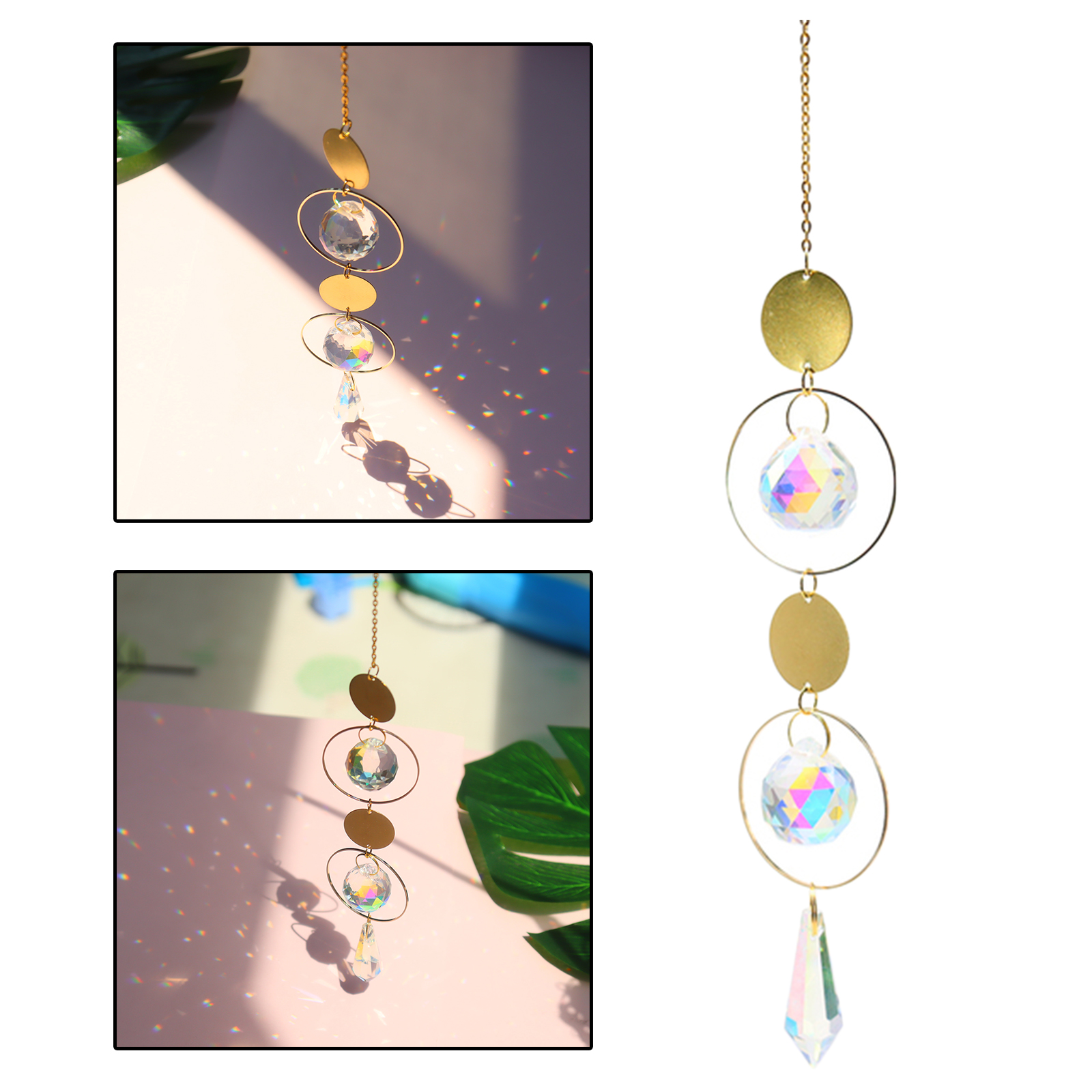 - Geometric sun  gold plated rainbow Maker Window Hanging Pendant Crystals  Home Deor