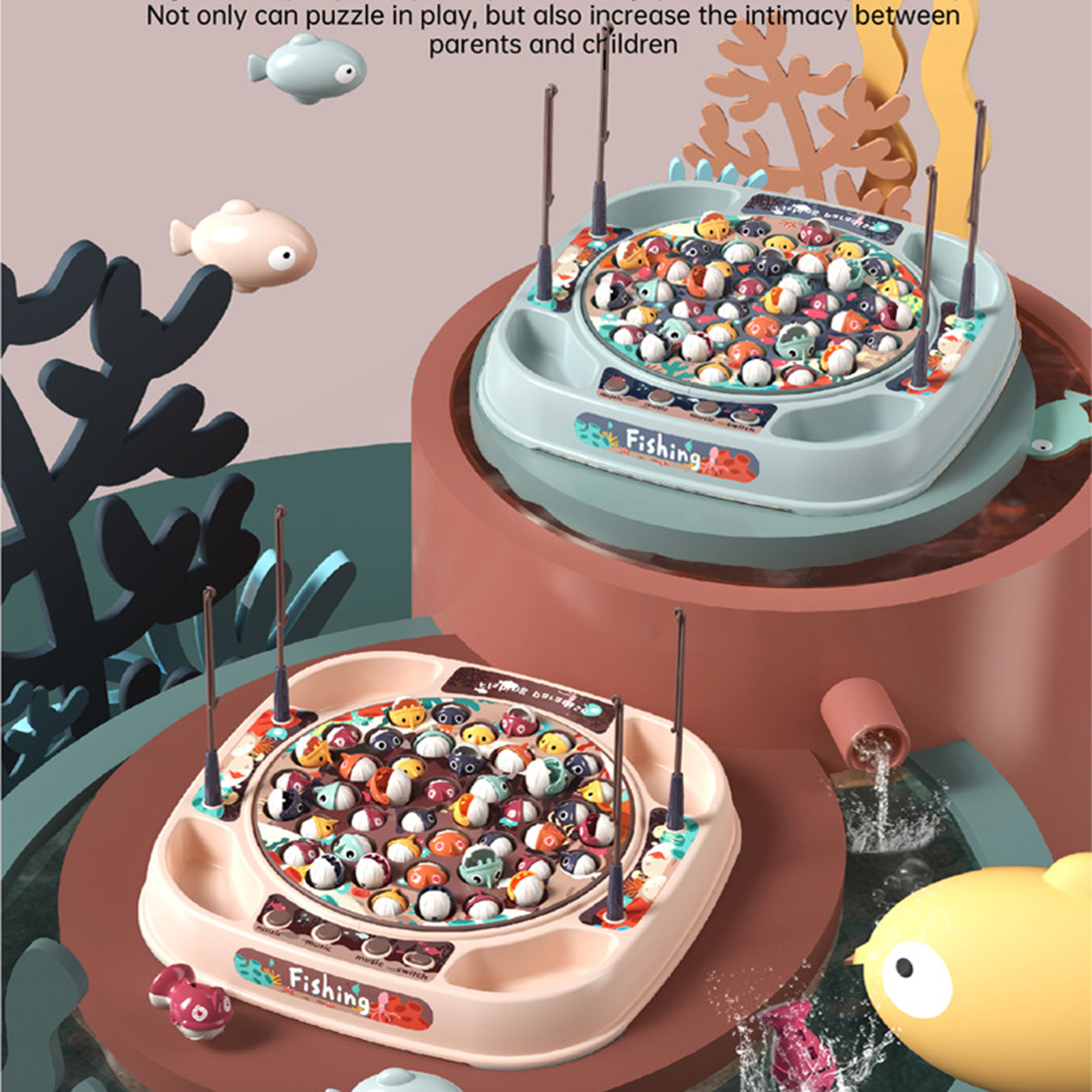 Funny Fishing Game Toy Set Electric Rotating Fishing Plate Educational Toy