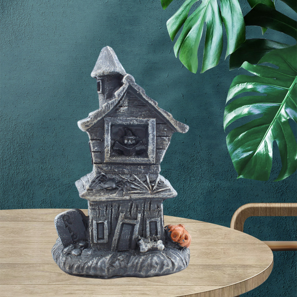 Hand Painted Waterproof Halloween Mini Haunted House Statue LED Light Decors Table Decorations
