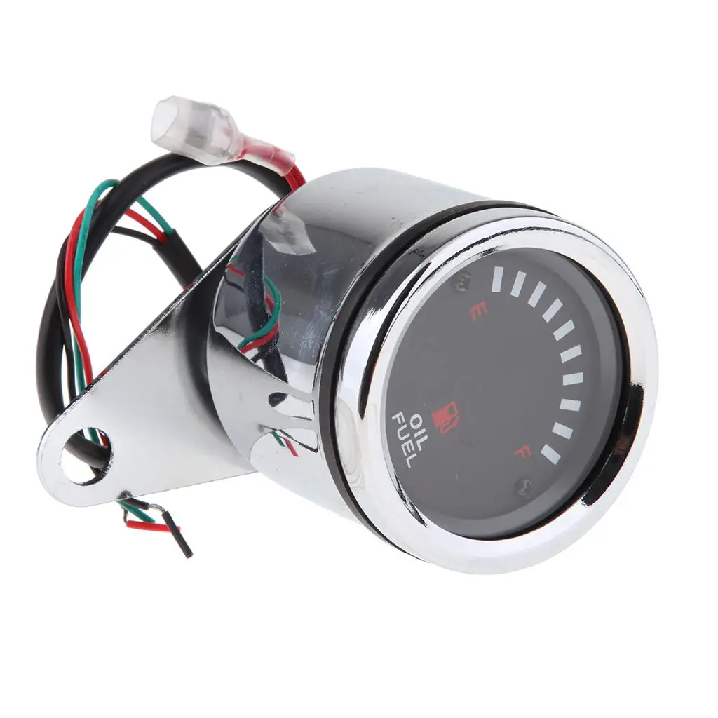 12V Chrome Motorcycle Motorbike Fuel/Oil Level Gauge Red Blue LED Indicator Waterproof