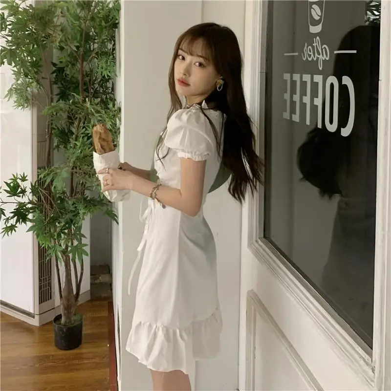 Dresses Women Short Sleeve Korean Style Chic Popular Tender Slim Ulzzang Vestido Feminino White Summer Leisure Ins Trendy Classy homecoming dresses