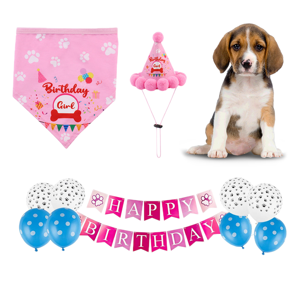 Dog Pet Birthday Hat Headwear Bandana Neckerchief Ties Balloons Baby Party