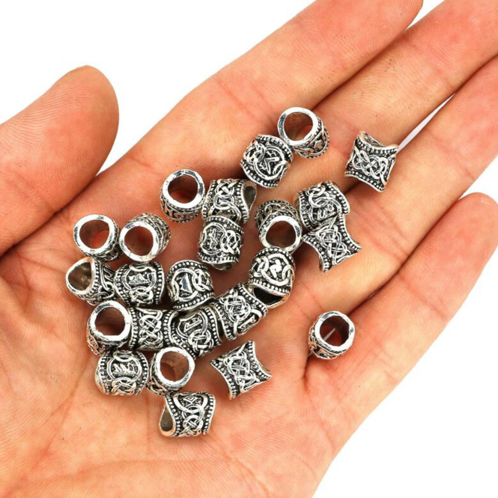 Viking Rune Beard Bead Coil Set (24 Pieces) - Norse Rings for Hair, Dreads & Beards