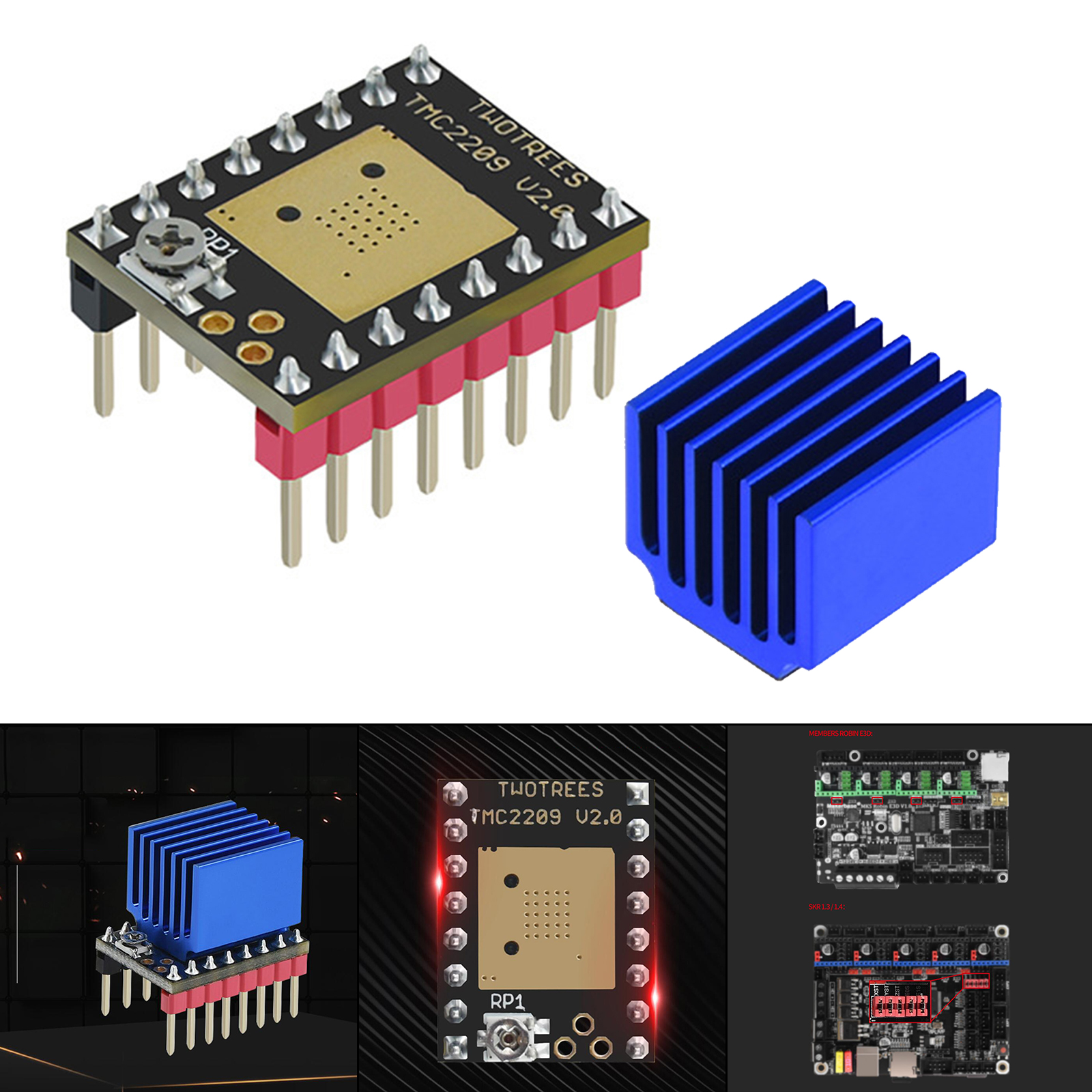 TMC2209 V2.0 Stepper Damper with Heat Sink Driver Replacement Part for A4988 DRV8825 for 3D Printer