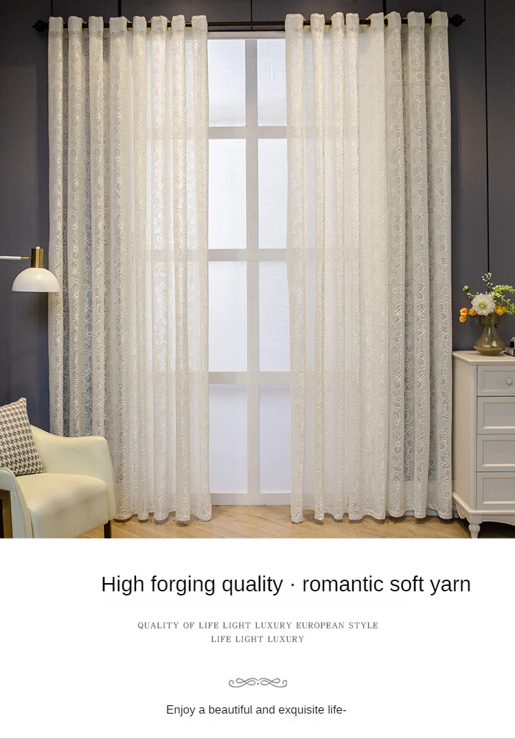 European Luxury WhiteTulle Curtains for Living Room Blackout Embroidered Lace Bedroom Jacquard Sheer Dining Room Custom Wedding