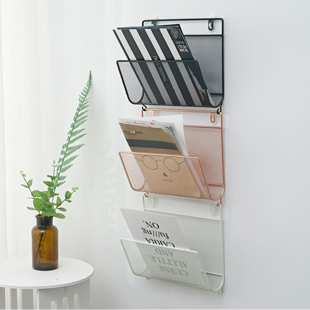 Wall Mounted Metal Kitchen Basket Magazine Newspaper Rack Shelf Holder
