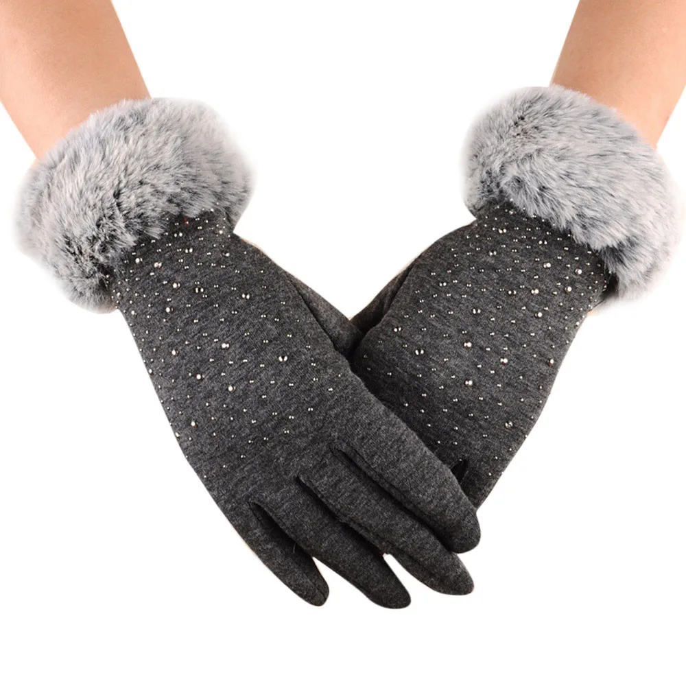 Malloom Women Warm Winter Thicken Wool Knitted Fur Gloves Mittens 