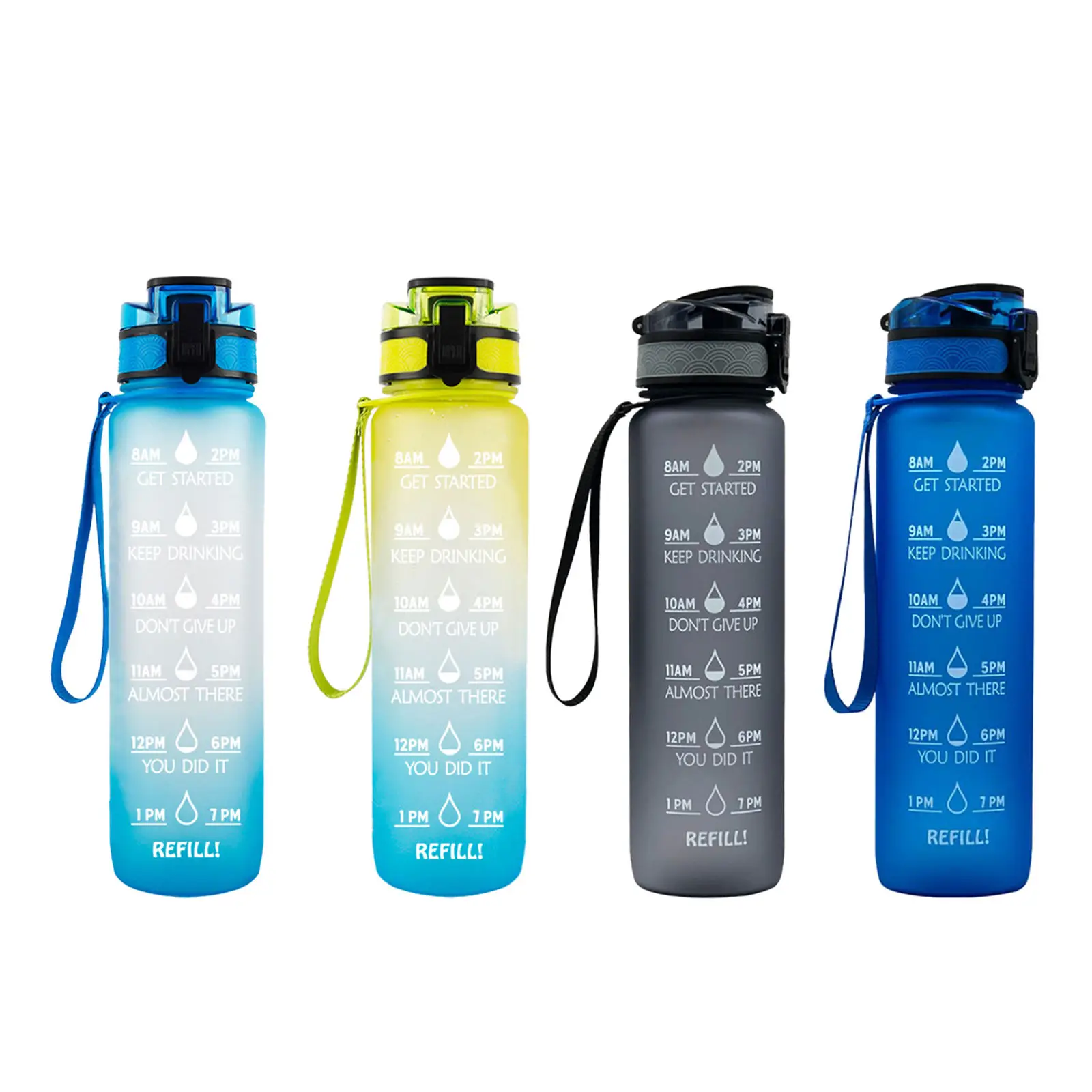 Water Bottle with Time Marker, 34 oz Motivational Water Bottle, BPA-free Tritan Plastic, Wide Mouth, for Fitness Gym Sports