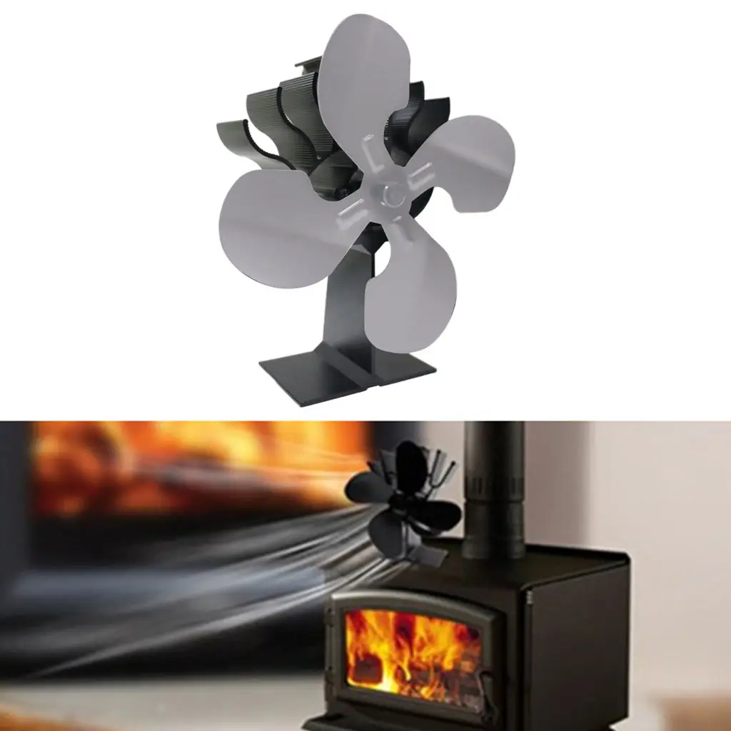 Heat Powered Stove Fan 4 Blade Heater Stove Fans Aluminium Silent Eco-friendly Efficient for Wood Log Burner