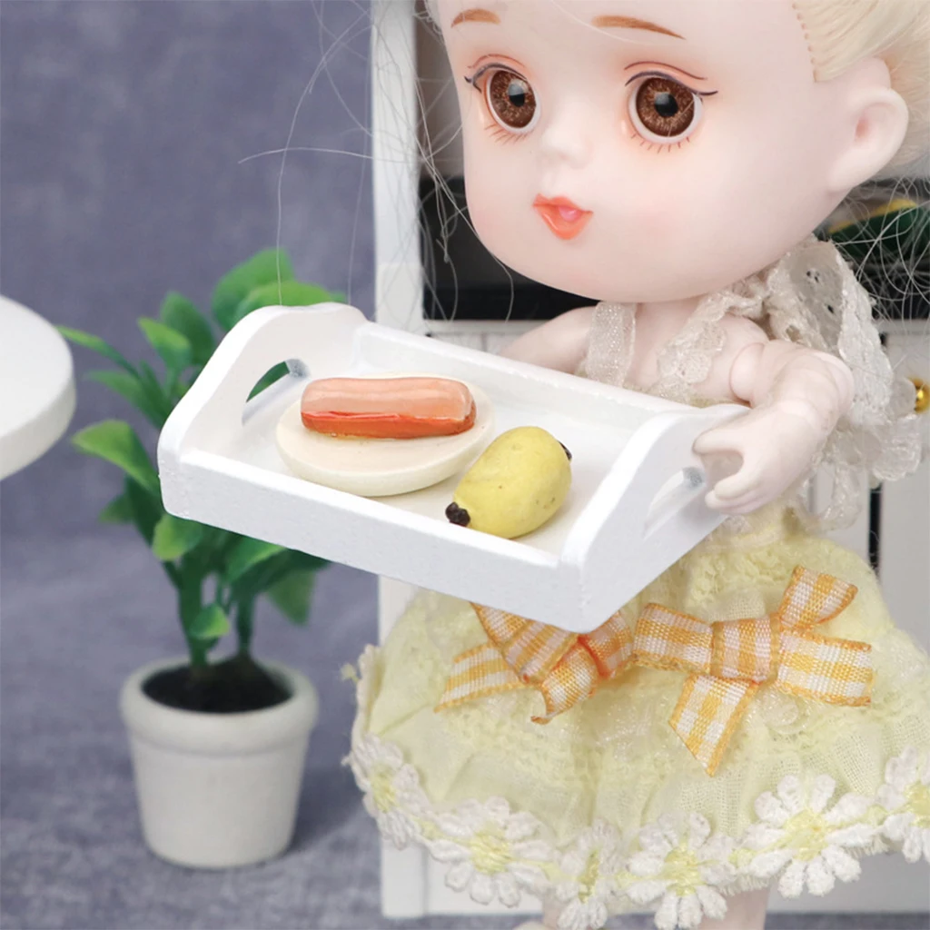 1/12 Doll House Miniature Serving Tray Birch Wooden BBQ Food Trays Decor Toy