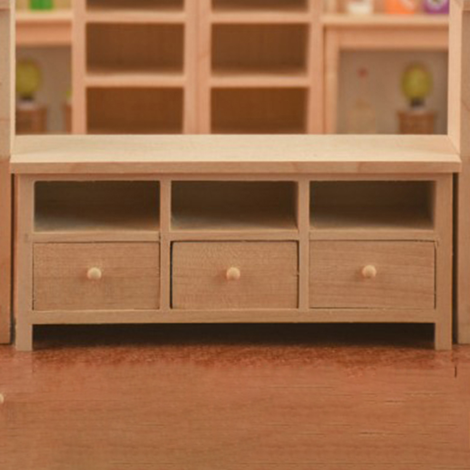 1/12 Dollhouse Handcraft Unpainted Birch Wooden 3-Lattice Cabinet Storage for Bedroom Furniture Set Life Scene Decorative Toy