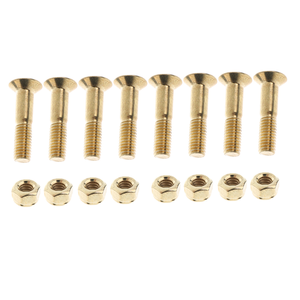8pcs Replacement Standard Skateboard Hardware Screws Nut Flat Head  - Golden