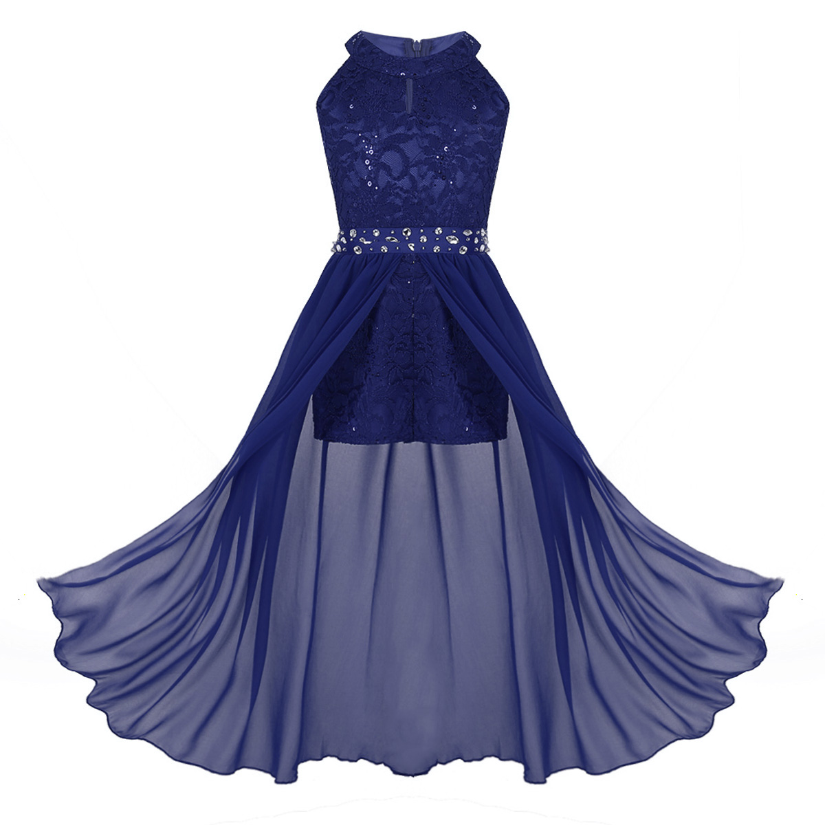 Kinder Mädchen Chiffon Kleid Blumenspitze Pailletten Stickerei Tanz Abendkleid Elegante Hochzeit Party Blumen Mädchen Prinzessin Kleid Strampler – Detail 30