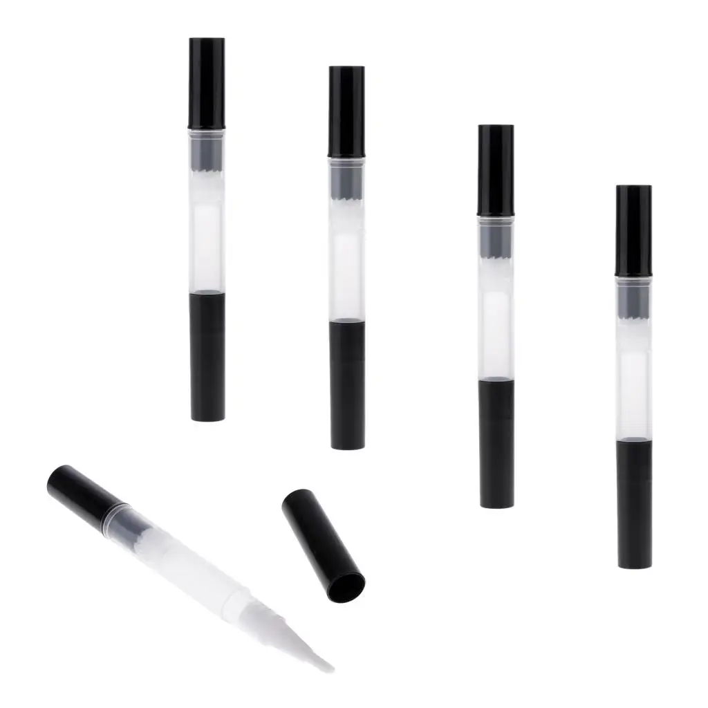 5Pcs/Kit Portable Travel Eyelash Lip Gloss Tube Nail Polish Cuticle Oil Teeth Whitening Twist Pen with Brush 3ml