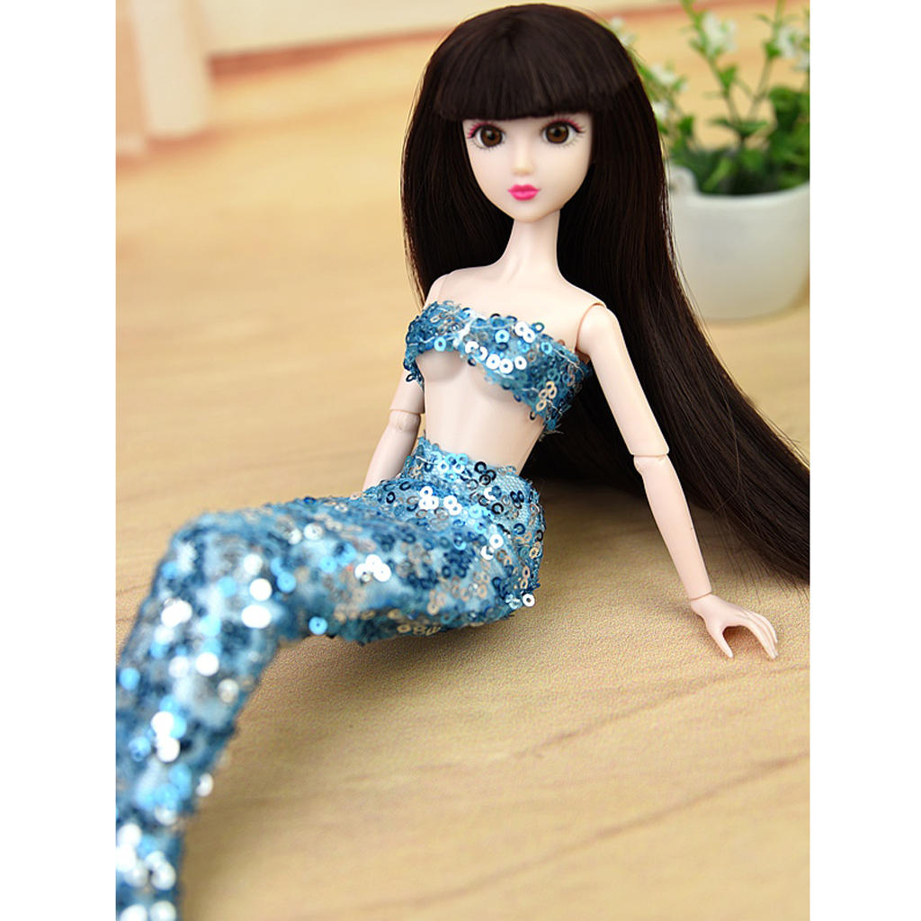 New Hot Doll Garments Outfit Swimwear Mermaid Big Tail Dress Bra Top for 12''  Doll Accessories Light Blue