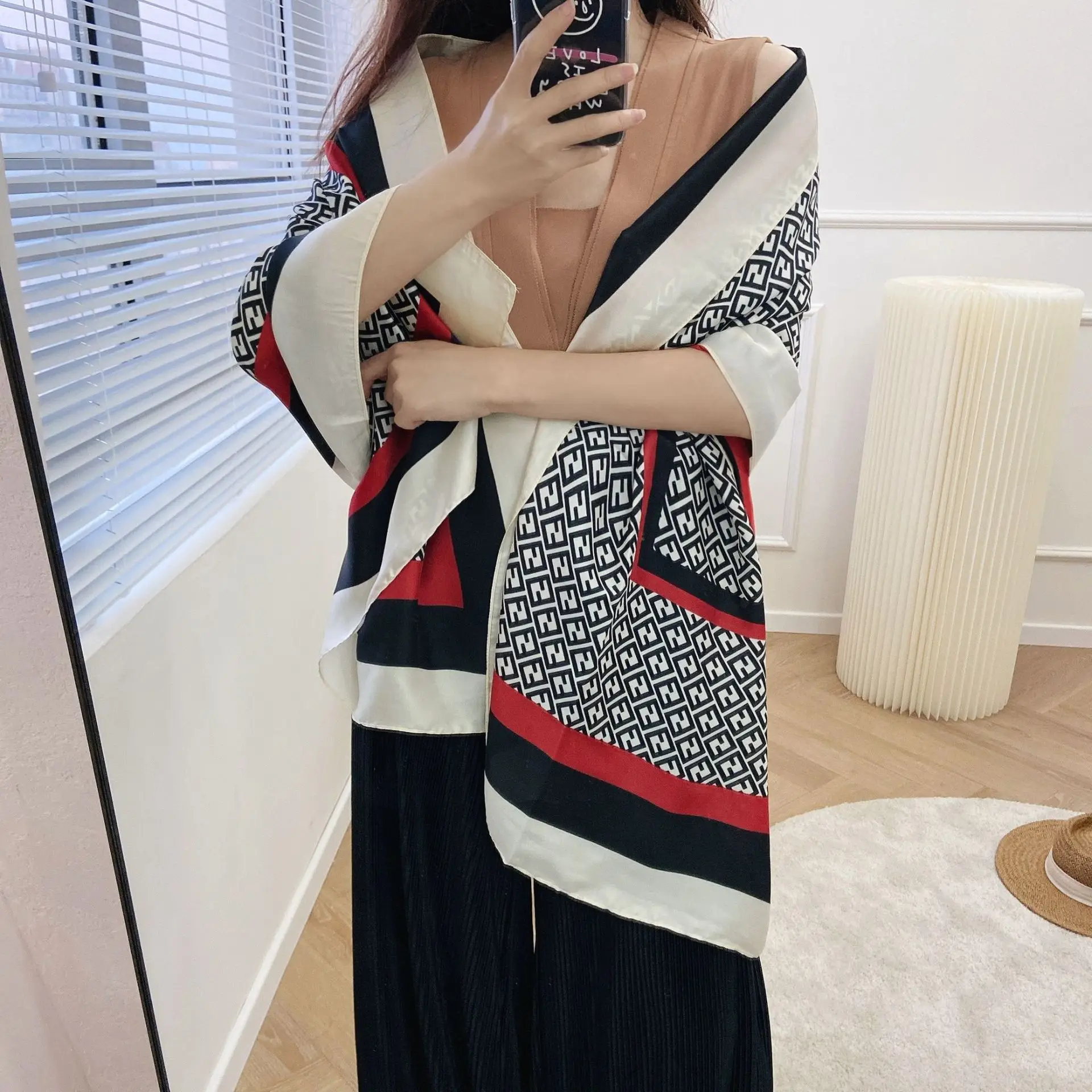 2021 Spring and Autumn new imitation silk scarf feminine fashion sunscreen scarf air conditioning shawl mesh bathing suit cover up