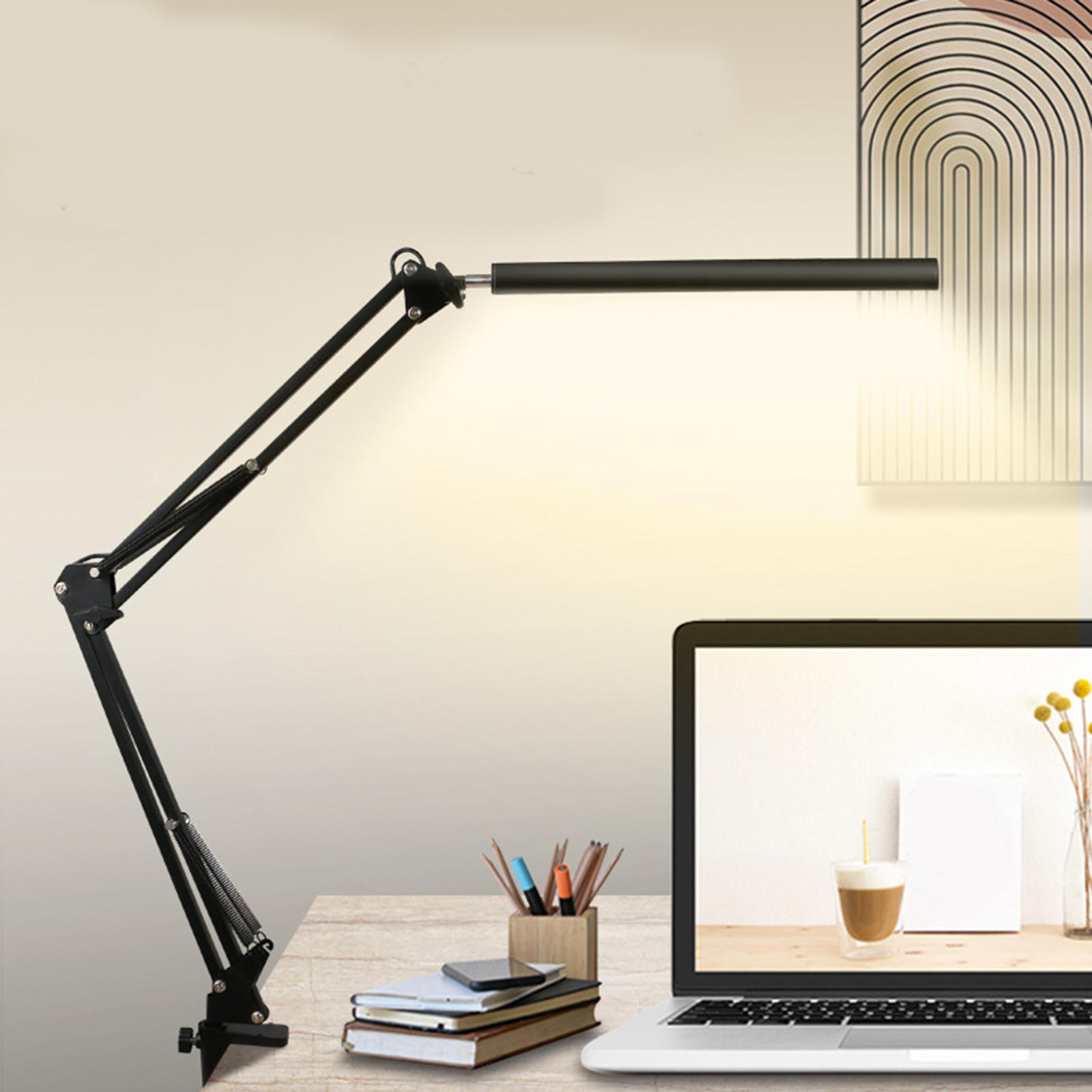 LED Desk Lamp with Clamp, Swing Arm Desk Lamp, Eye-Caring Dimmable Desk Light 10 Brightness Level, 3 Light Mode for Home Office