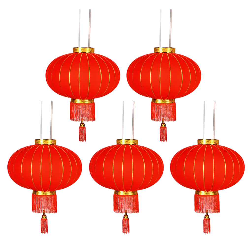 5x Chinese Flocking Red Lanterns Spring Festival Decor DIY Craft 34x16inch