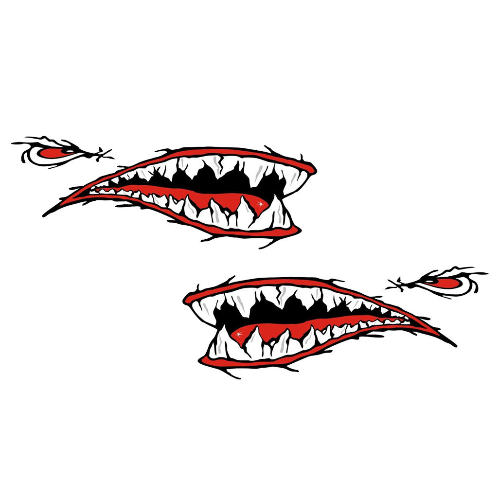 Set of 2 Pieces Cool Sharp Shark Teeth Vinyl Decals for Fishing Boat Kayak Canoe