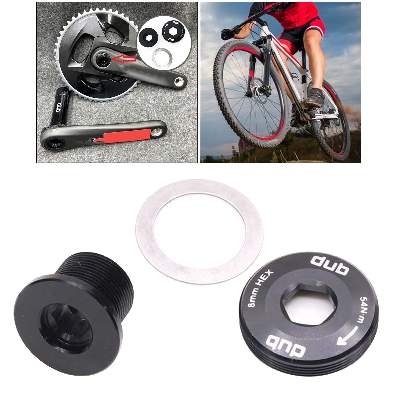Bike Crank Arm Screws, Aluminum Alloy Threads Crankset Screw Crankarm Bolt Bracket with Dustproof Cover, Gasket Washer