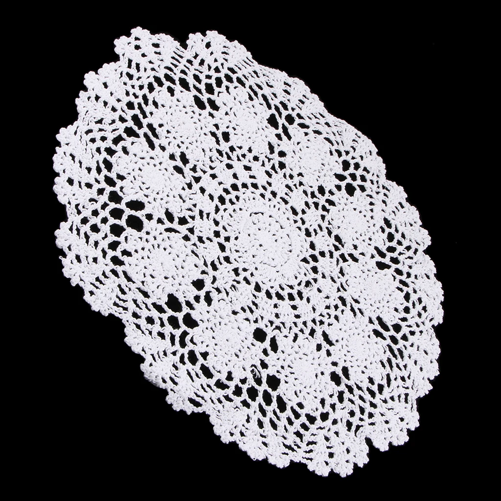 White Water Lily Flower Crochet Cotton Lace Placemats Doilies, Round, 15.75inch/19.69inch