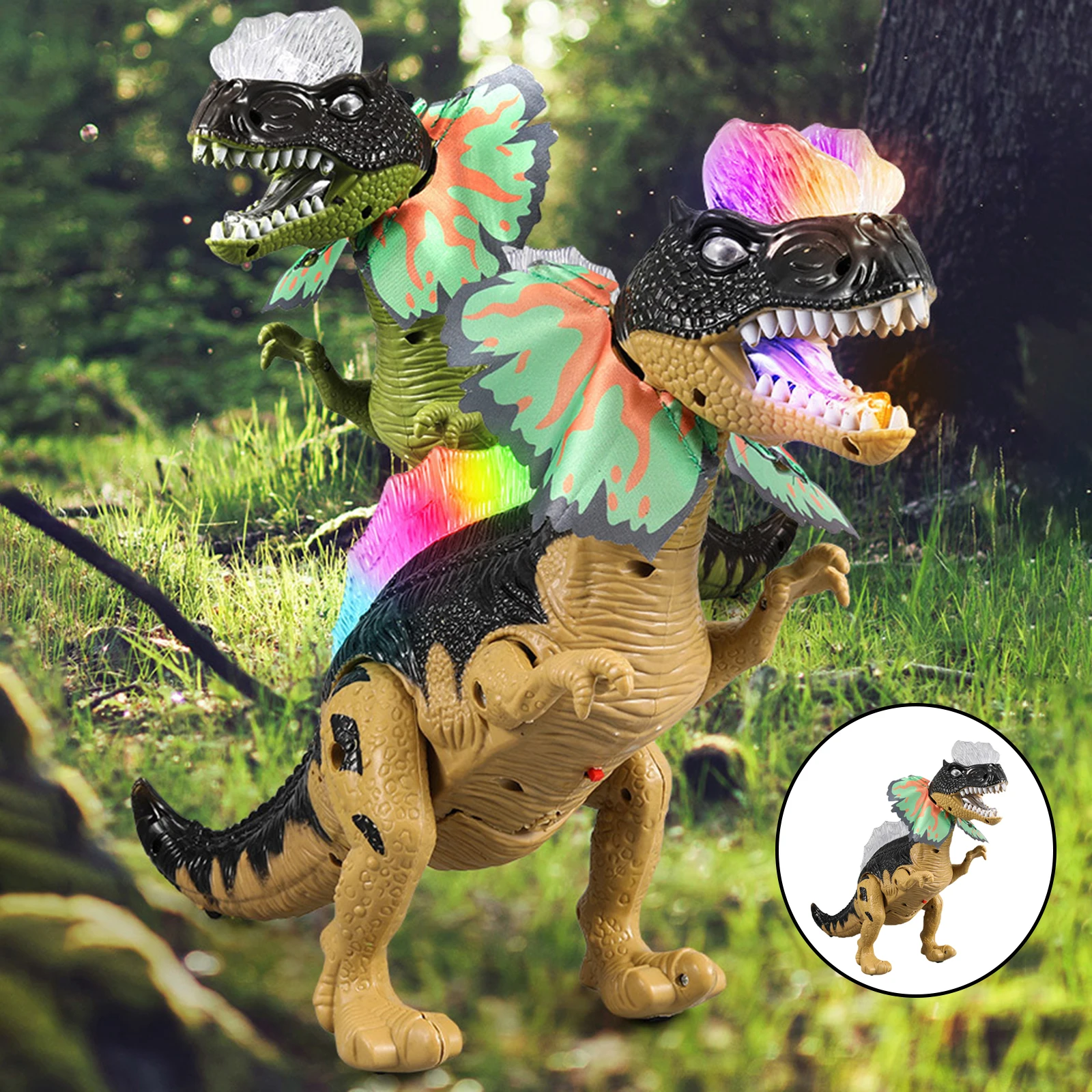 ABS Electronic Walking Dinosaur Walking Roaring Battery Powered Supplies Attractive Model Double Crested Dinosaur for Boys Child