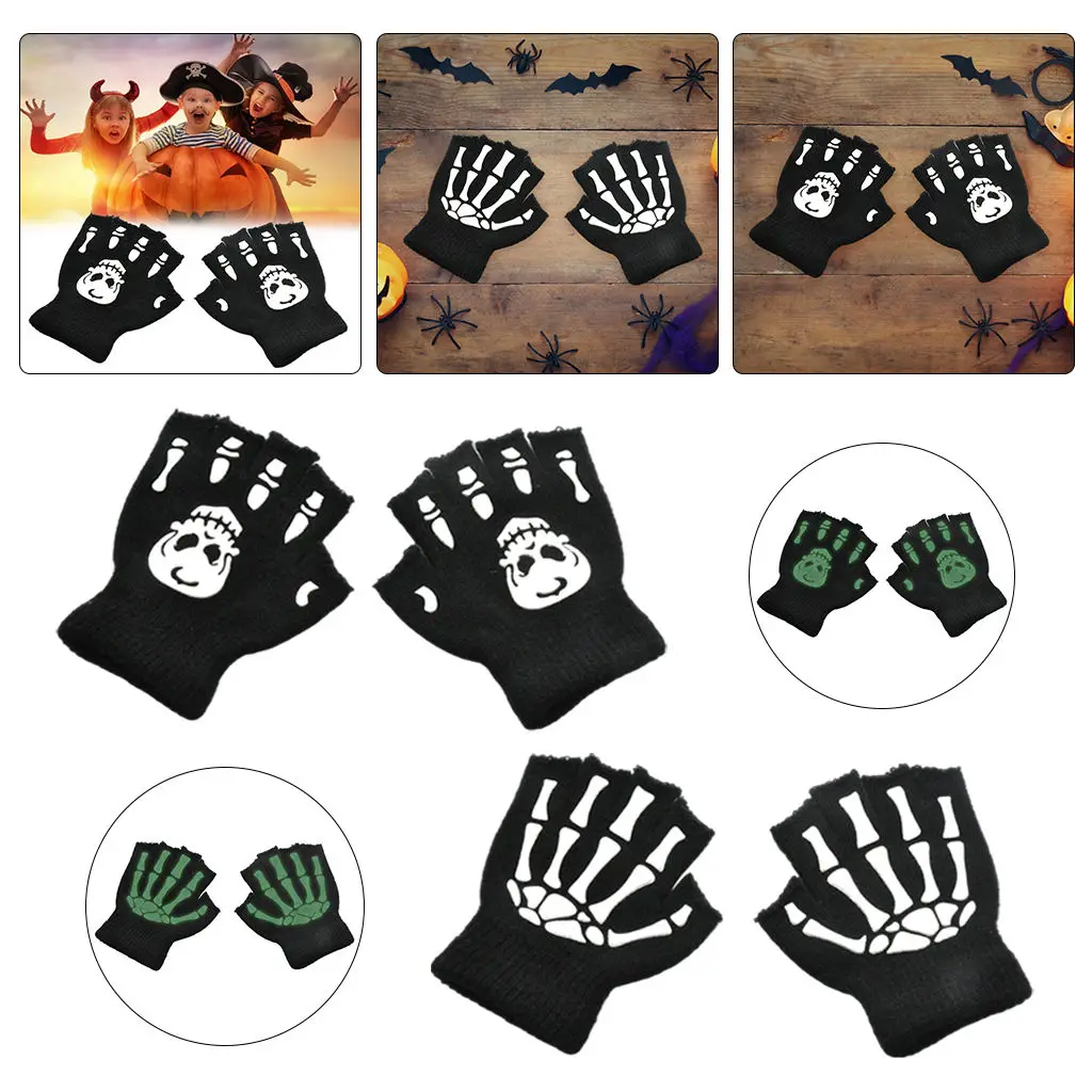 Winter Gloves Half-finger Skeleton Halloween Winter for Cosplay Children