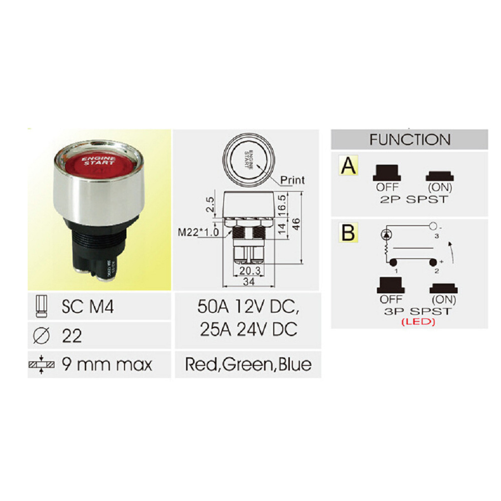 12V Car Engine Push to Start Ignition Switch Button Kits Universal