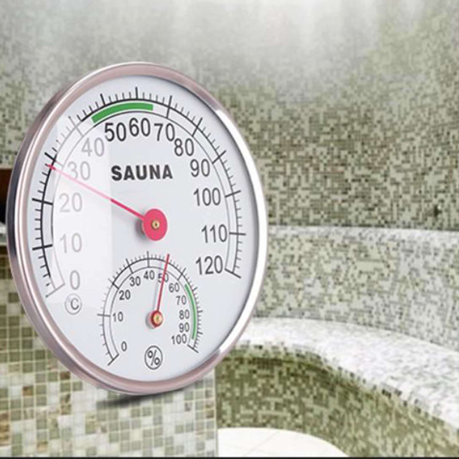 Round Sauna Hygrothermograph Thermometer Hygrometer Humidity and Temperature Measurement Meter 0-12℃ for Steam Room, 12.5cm