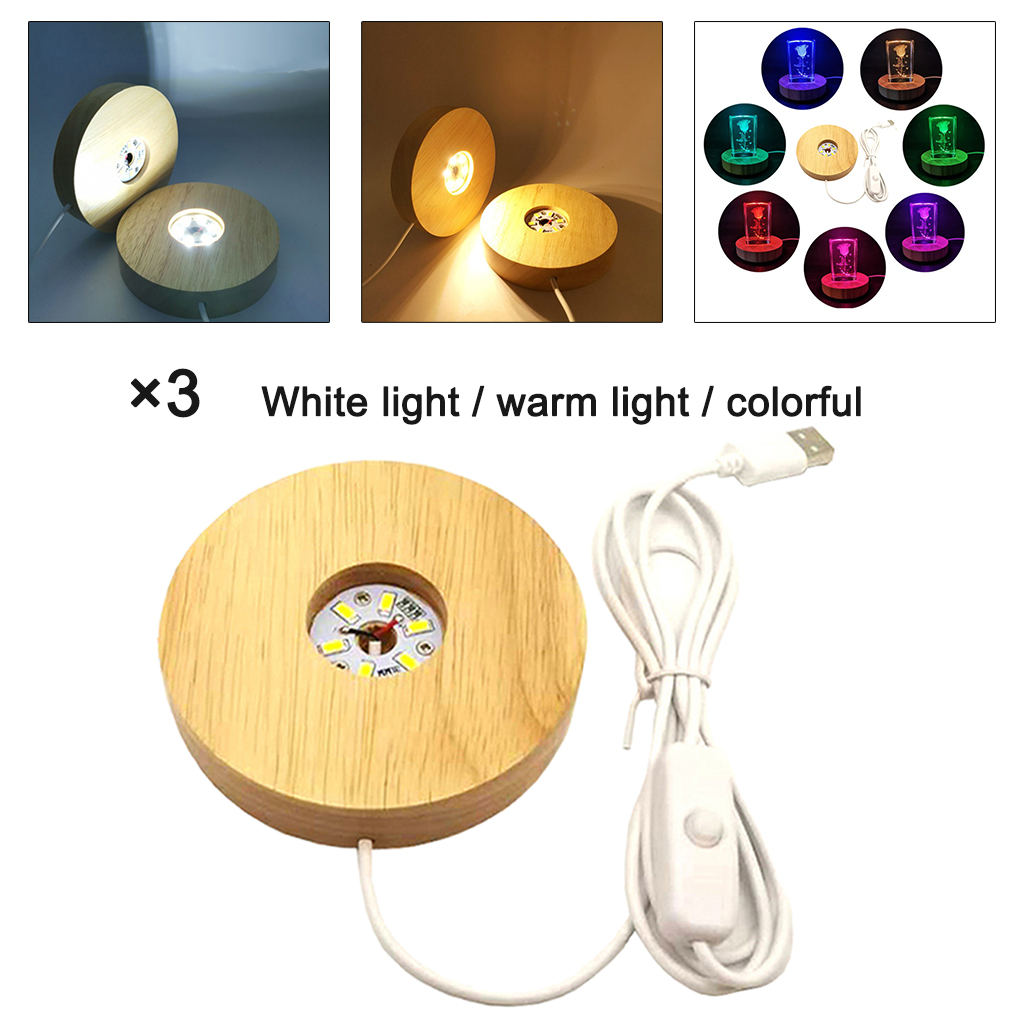 Round Wooden Base Led Table Lamp with USB Switch Modern Night Light Acrylic Led Night Lamps Holder Assembled Base