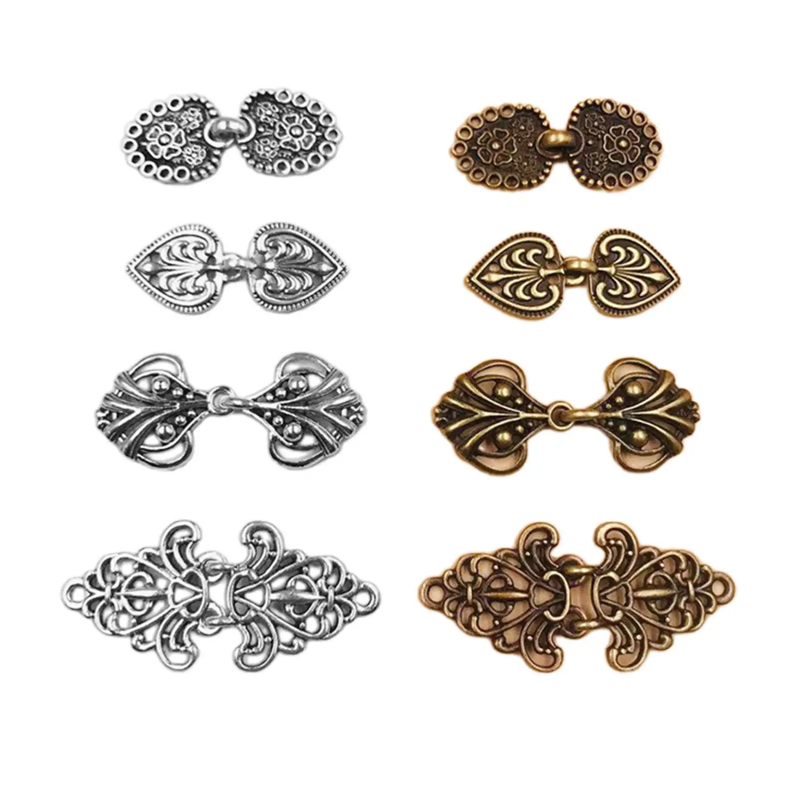 4 Pairs Women Clasp Fasteners Cardigan Clip Decorative Swirl Flower Cape or Cloak Clasp Fasteners Sew on Hooks and Eyes