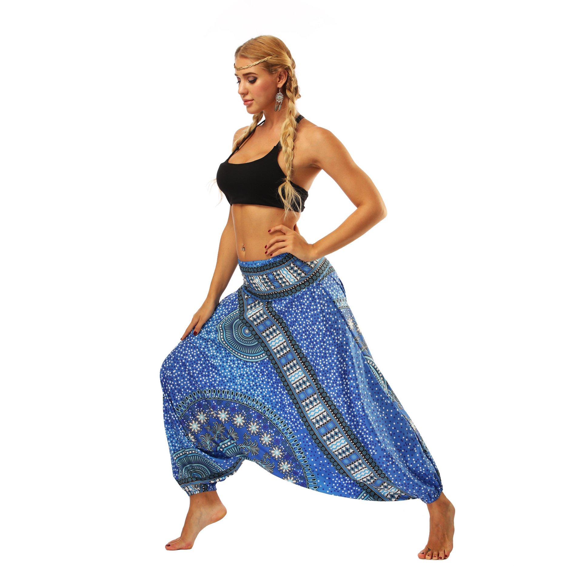 Women's ethnic style digital printing wide leg pants bloomers loose yoga pants large size high waist pants women's sports
