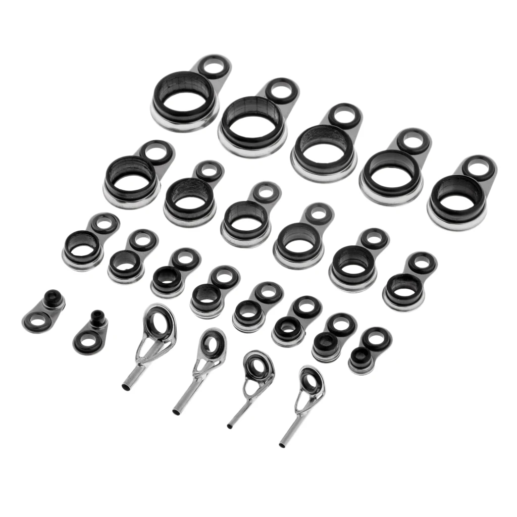 25Pcs Stainless Steel Fishing Rod Guides Rings Tips Line Rings Pole Rod Repair Kit DIY Eye Rings Mixed Size Fishing Accessories