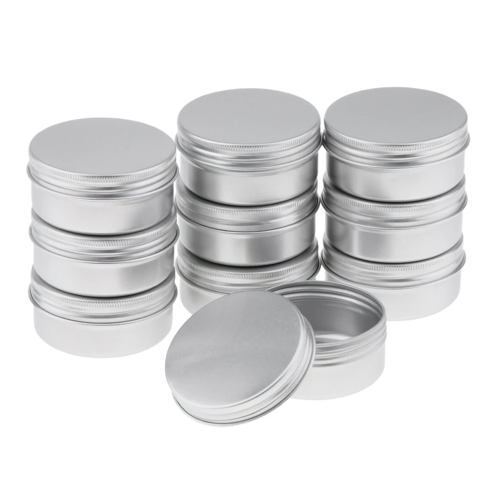 10Pcs 50ml Empty Round Aluminum Cosmetic Lip Balm Salves Containers Jars Tin