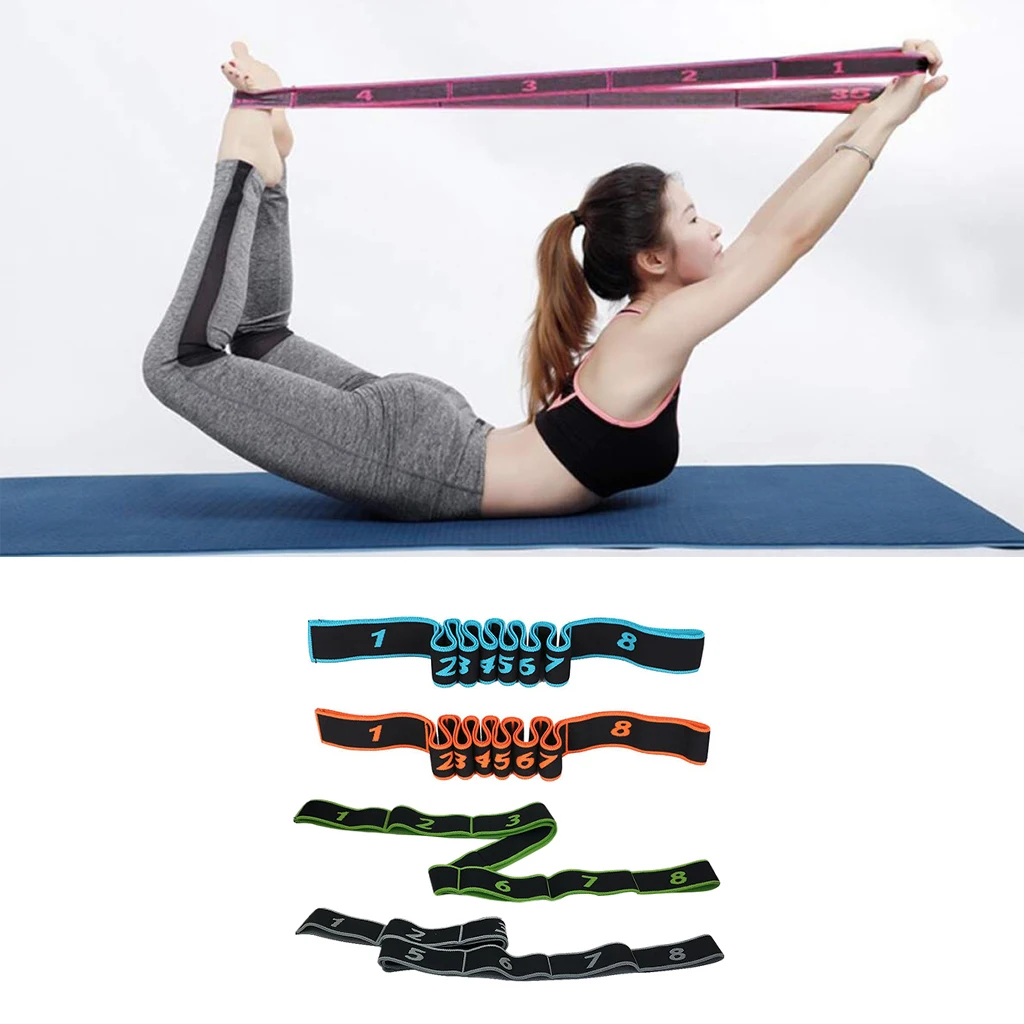 Durable Stretch Strap, 8 Loops Elastic Soft Fitness Warm Up Workout Stretching Band Strap for Yoga, Pilates, Dancing Training