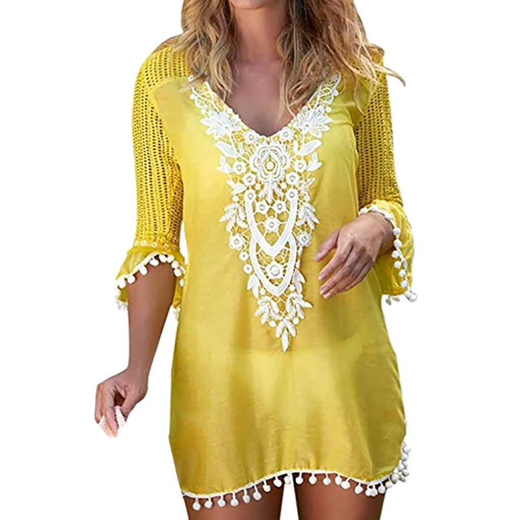  Trim Tassel Lace Crochet Swimwear Beach Cover Up
