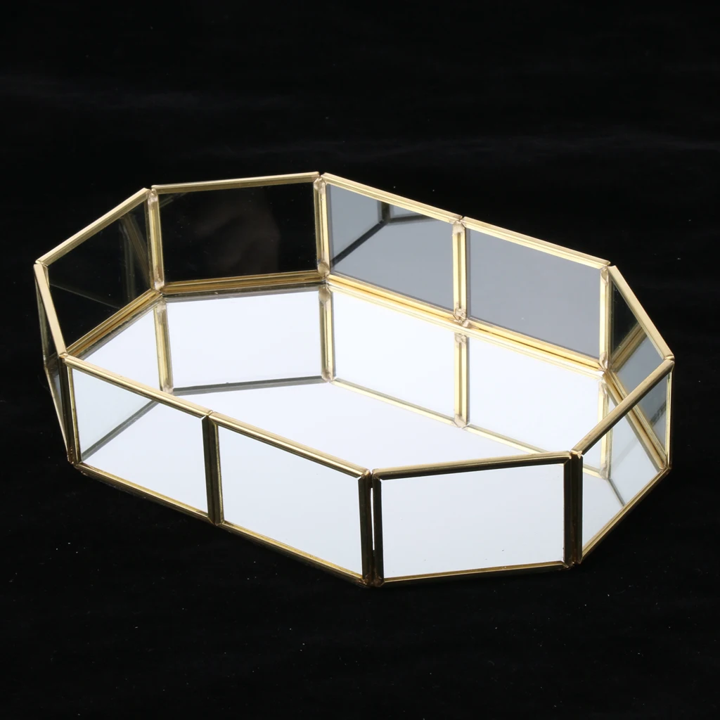 Metal Glass Jewelry Tray, Makeup Cosmetic Organizer Storage Box, Dessert Plate,