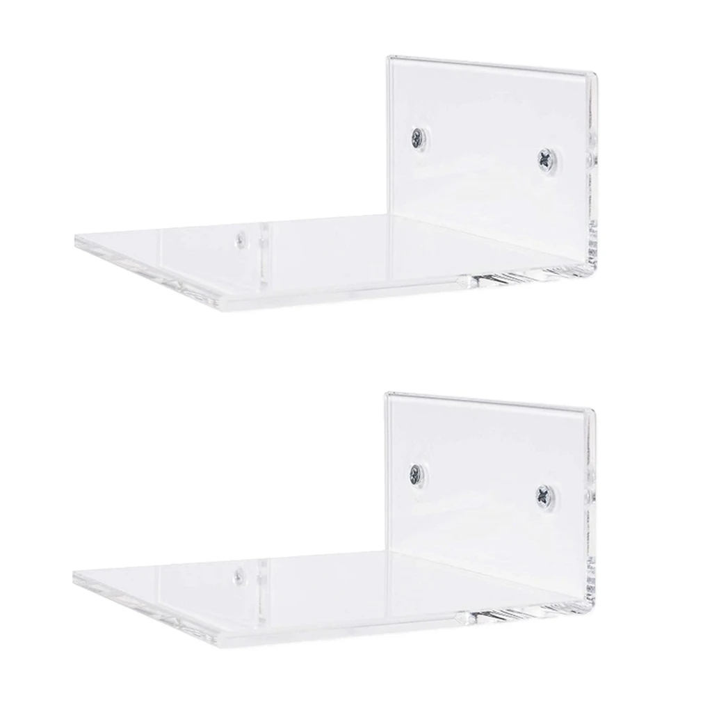 2x Kitchen Small Clear Floating Wall Shelves Storage Organizer Space Saver