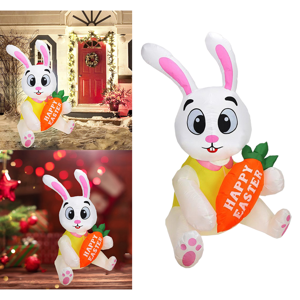 5Ft Giant Easter Inflatables Bunny with Carrot Outdoor Indoor Easter Holiday Decor,  Yard Inflatables Decor LED Lights