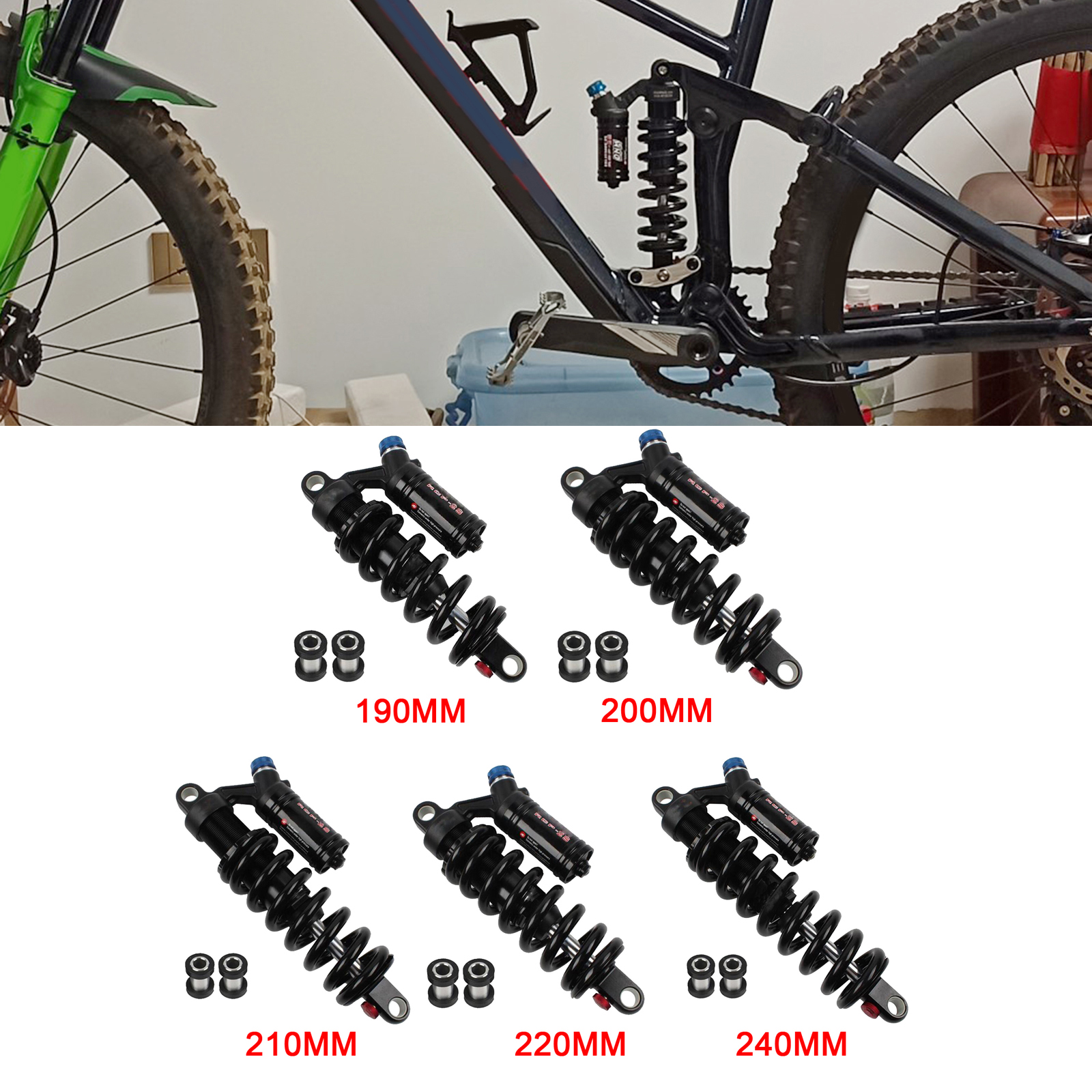 Downhill Mountain Bike Rear Shock Aluminum Alloy 550 lbs 190/200/210/220/240mm Air Shock MTB Bikycle Accessories Part