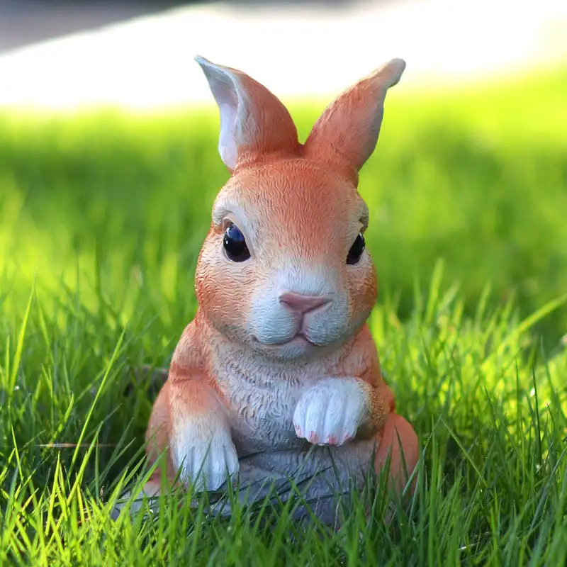 Bunny Rabbits Garden Animal Statues Outdoor Decor Ornament for Home, Garden, Table for Patio Yard Lawn Polyresin 7.4 inch