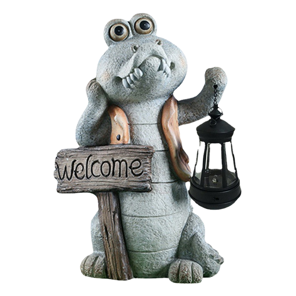 Crocodile Alligator Decor Path Lighter Statue with Solar LED Light Lantern Lamp Garden Yard Patio Poolside Path Decor