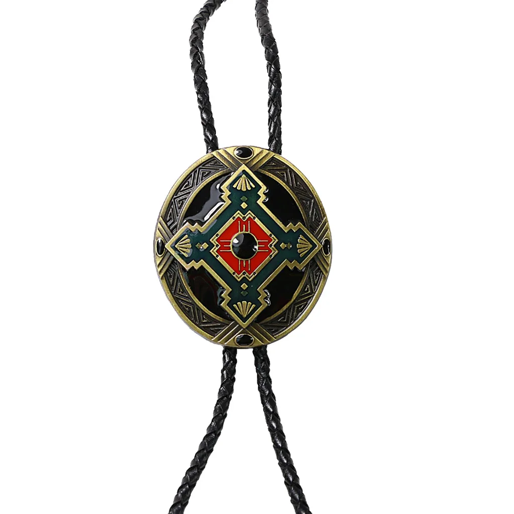 Western Cowboy Bolo Tie Rodeo Necktie Braided PU Leather Cord Pendant Necklace for Men Women