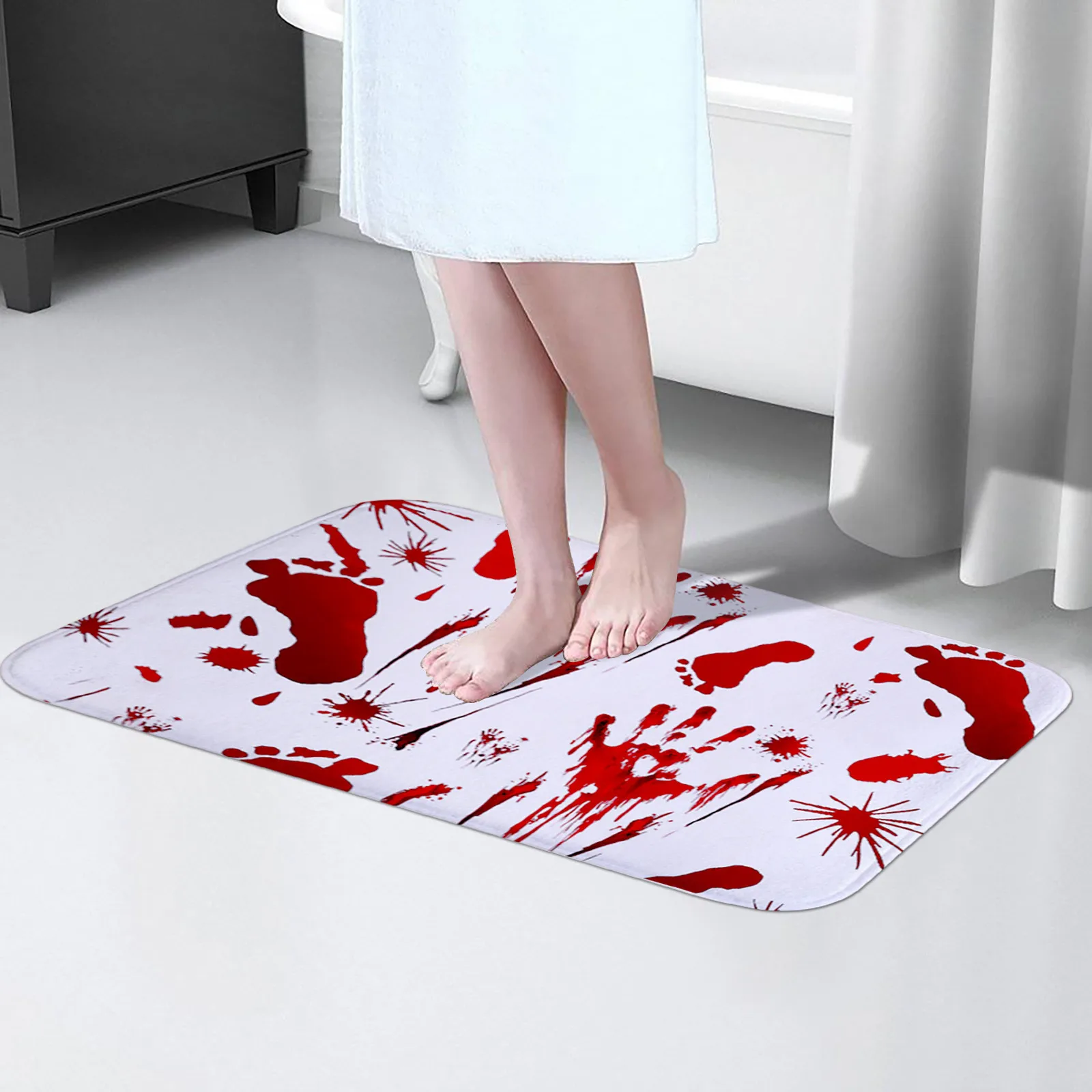 Halloween White Bloody Footprint Carpet Floor Runner Party Decoration Accessory 