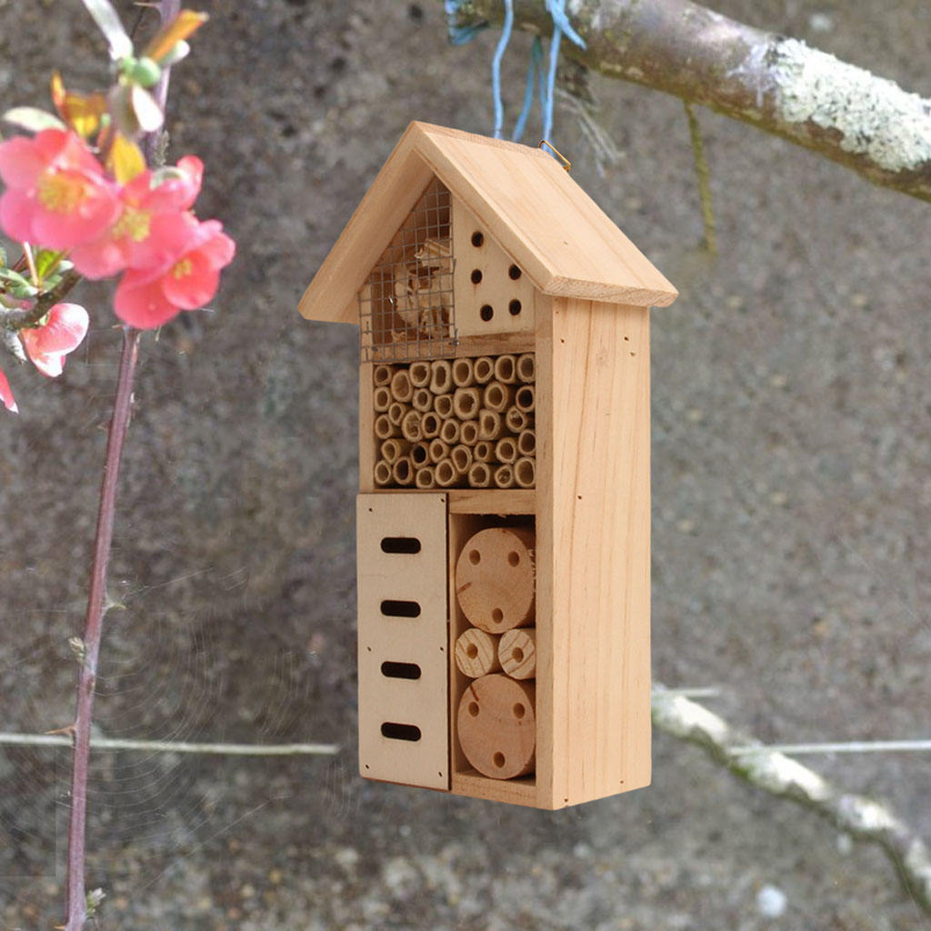 Wooden Insect Hotel Box Hive Ladybugs Nest Hanging Shelter Home for Outdoor Garden